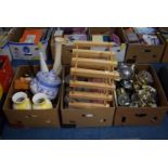Three Boxes of Sundries to Include Ceramics, Wooden Wine Rack, Teawares, Silver Plate etc