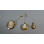 A Gold Mounted Cameo and a Two Rolled Gold Mounted Examples