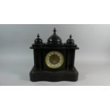 An Early 20th Century Black Slate Mantle Clock of Architectural Form, Missing Pendulum and