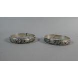 Two Chinese White Metal Bangles with Chrysanthemum and Character Decoration, Two Character Mark