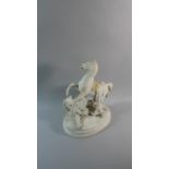 A Parian ware Group in the Form of Stallion and Lion Fighting, Some Losses and Damage Throughout,