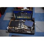 A Box Containing Various Silver Plated and Bone Handled Cutlery