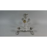 A Four Trumpet Silver Plated Epergne and a Modern Two Branch Silver Plated Candelabra, Epergne