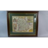 A Framed Reproduction Map of Shropshire by John Speed, 52cm Wide