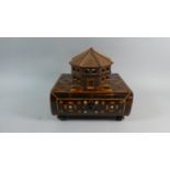 A 19th Century Parquetry Inlaid Book Shaped Box with Drawer, Having Later Mounted Model of Octagonal