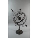 A Modern Metal Garden Sundial in the Form of Globe with Arrow, 70cm High