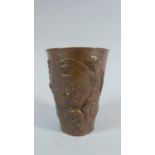 A Dini E. Cellai Italian Copper Drinking Vessel Decorated in Relief with Bacchus and Maidens, 9.5cm