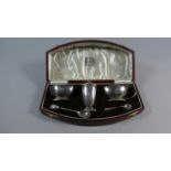 A Cased Silver Three Piece Cruet Set Monogrammed D and Dated 1937 with Two Unrelated Spoons