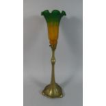 An Art Nouveau Brass Lamp with Tiffany Style Glass Shade. Base 33cms High