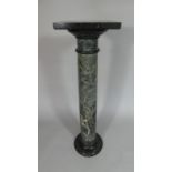 A 19th Century Green Marble Pedestal with a Revolving Polished Black Slate Square Top. 98cms High