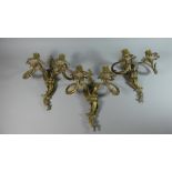 Three Two Branch Gilt Brass Wall Lights in The Rococo Style.