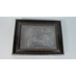 An Early 20th Century Pewter Plaque Engraved with the Image of a Formal Garden, Signed GAT, in an