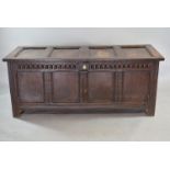 A Late 18th/Early 19th Century Oak Four Panel Coffer Chest with Hinged Lid. Iron Hinges.