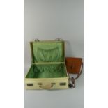 A Green Satin Lined Pig Skin Ladies Travelling Case, Monogrammed NFD, Together with a Small