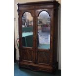 A Good Quality French Walnut Shelved Cabinet with Mirror Panelled Doors and Scrolled and Carved