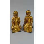 Two Gilt Wooden Studies of Seated Tibetan Monks. 13.5cms Tall