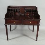 A Reproduction Mahogany Carlton House Style Desk with Fitted Top haveing Central Cupbaord. Secret