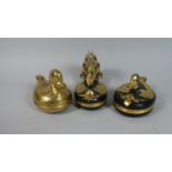 A Set of Three Eastern Gilt Lacquer Boxes in the Form of Ducks. Largest 15.5x11cms