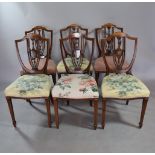 A Set of Six Edwardian Inlaid Mahogany and Walnut Shield Back Salon Chairs.