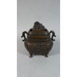 An Oriental Bronze Censer of Squat Rectangular Form, Panels Decorated with Three Character Mark. Lid