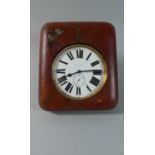A Silver Plated Goliath Pocket Watch in Red Leather Easel Back Travelling Case, Monogrammed AB.
