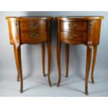 A Pair of Reproduction French Style Oval Topped Ormolu Mounted Two Drawer Side Tables with