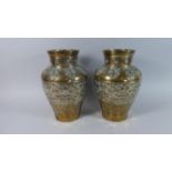 A Pair of Patinated Bronze Oriental Baluster Shaped Vases decorated with Mythological Birds