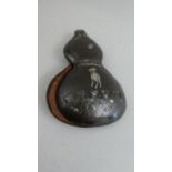 A Chinese Silver and Gold Mounted Double Gourd Shaped Iron Pouch with Fitted Interior. Decorated