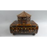 A 19th Century Parquetry Inlaid Book Shaped Box with Drawer having Later Mounted Model of