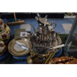 A Tray of Various Silverplate to Include Teaservice and Tray, Toastrack, Fish Slice, Souvenir Spoons