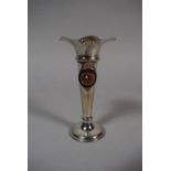 A Silver Plated Miniature Trumpet Vase with White Star RMS Doric Enamel Mount, 9.5cm High