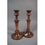 A Pair of 19th Century Sheffield Plate Weighted Candle Sticks, Silver Completely Polished Off,