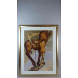 A Large Framed Print Depicting Nude Girl with Horned Horse, 88cm High