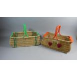 Two Vintage Wicker Baskets, One with Straw Work Decoration