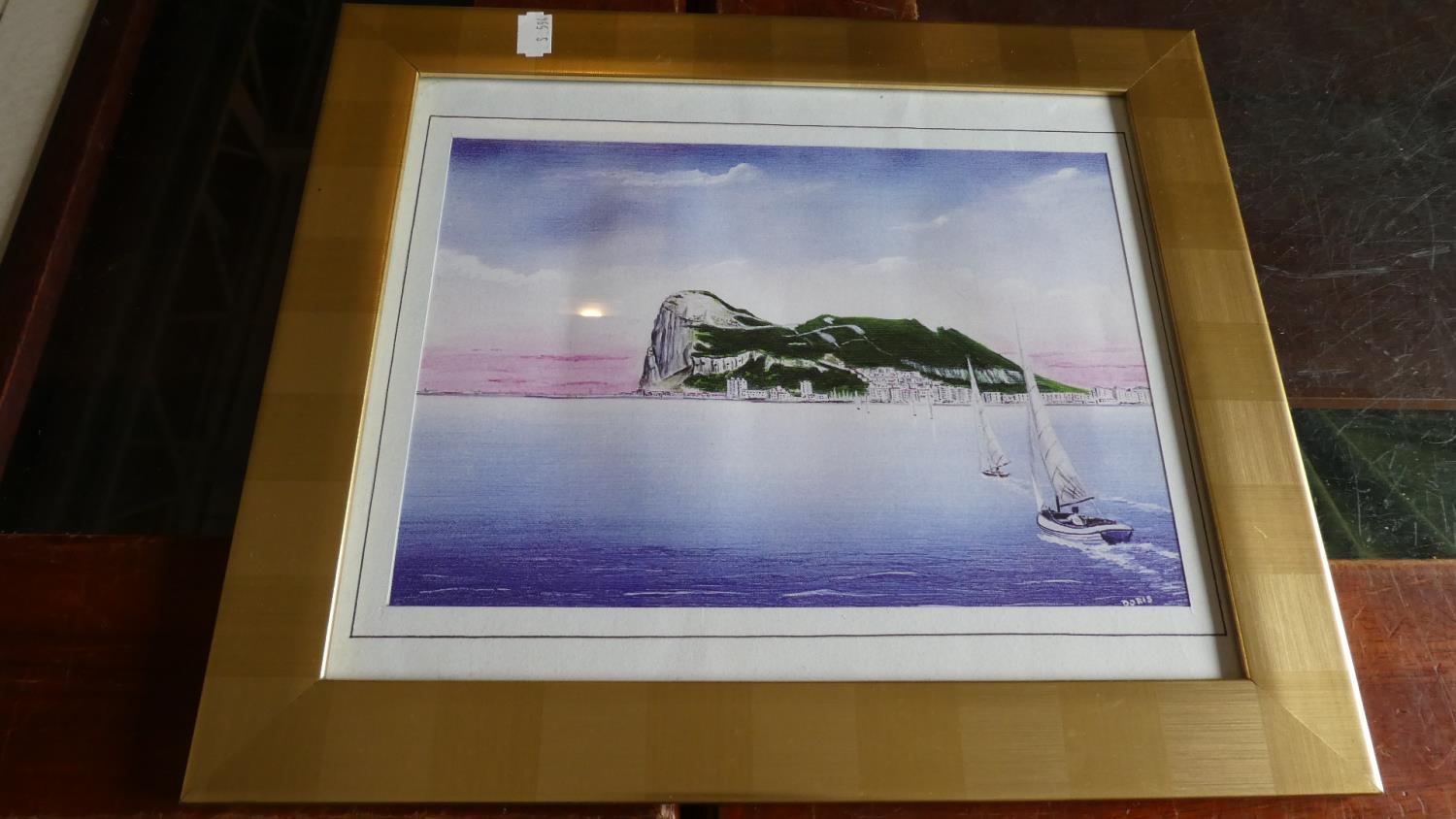 A Framed Print Depicting Sailing Boats Approaching Gibraltar