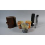 A Leather Cased Set of Three 'Linga Longa' Ware Beakers Together with Cased Measuring Flask and