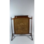 An Inlaid Mahogany Tapestry Firescreen with Turned Supports, 63cms Wide