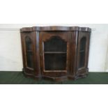 A Victorian Serpentine Front Rosewood Crossbanded Credenza Base with Glazed Panels to Glazed