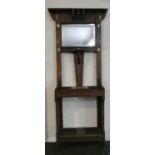An Arts and Crafts Small Oak Hall Stand with Later Brass Coat Hooks, Mirrored Back, Display