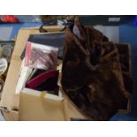 Two Boxes Containing Faux Fur Coat, Handbags, Fur Stole, Wartime Scrapbook Etc