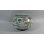 A Large Chinese Lidded Pot with Applied Enamels in the Famille Verte Pallette Depicting Oriental
