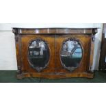 A Victorian Marble Top Credenza Base with Mirror Panelled Doors having Carved Floriate Moulding,