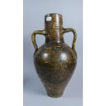 A Glazed Stoneware Two Handled Vase in the Amphora Style with Cartouche Depicting Gentlemans Head,