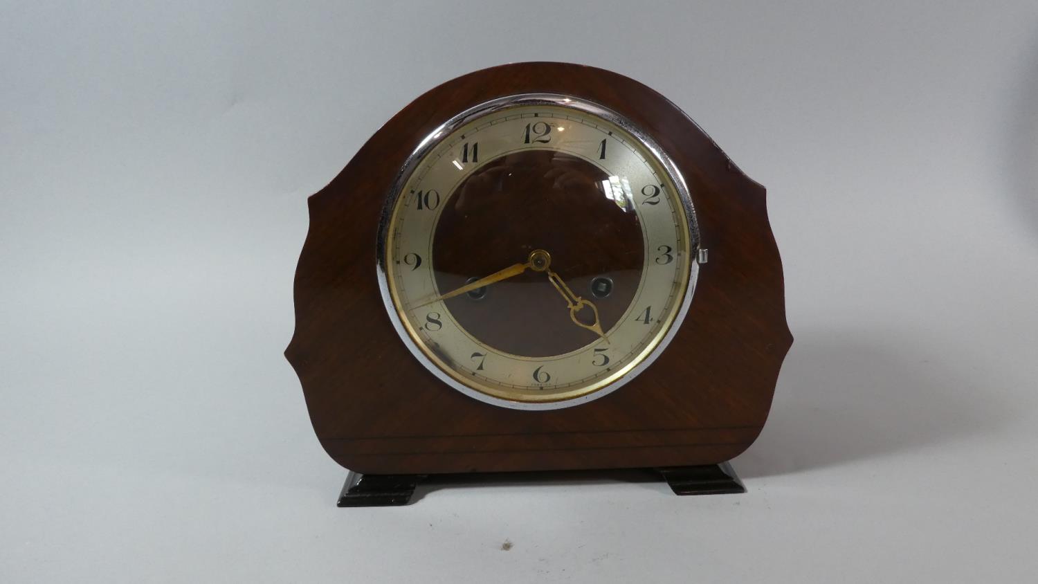 A Mahogany Cased Chiming Mantle Clock, 26cm Wide