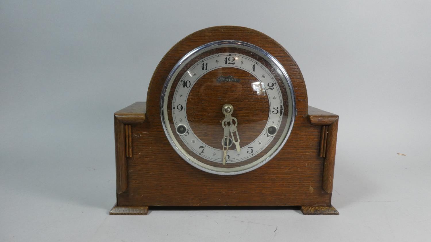 An Art Deco Oak Westminster Chime Mantle Clock by Bentima