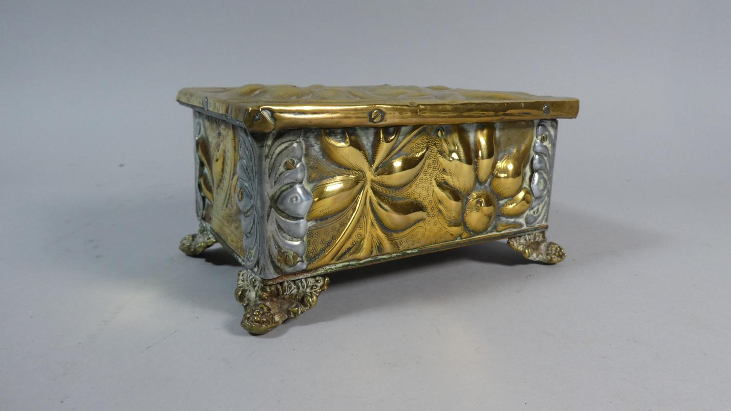 A Brass and Silver Plate Mounted Box with Foliate Decoration in Relief, 17.5cm Wide - Image 2 of 2