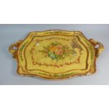 A Continental Painted Wooden Two Handled Tray with Floral Decoration, 62cm Long