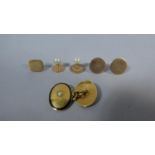 An 18ct Gold Cufflink, 10ct Gold Pin Together with Four Pearl and Yellow Metal Studs, 4.8g