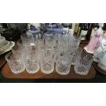 A Tray Containing Cut Glass and Crystal Whisky Tumblers