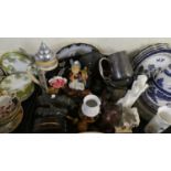 A Tray Containing Various Animal and Figural Ornaments, Ceramic Lager Stein, Silver Plate Ice Bucket